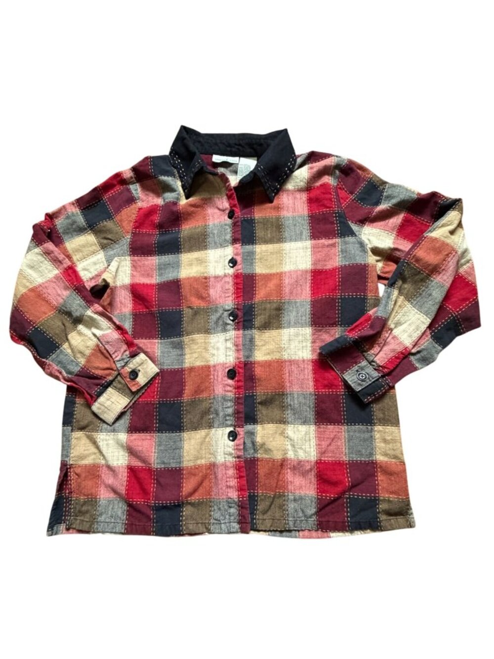 Studio Ease Women's Plaid Button-Up Shirt W/ Rolltab Sleeves-Multicolor-Size 16